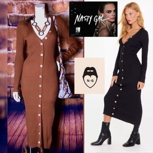 NWT Host ⛏ Trendy Nasty Gal Midi Maxi Knit Ribbed Sweater Dress Button Up S(2/4)